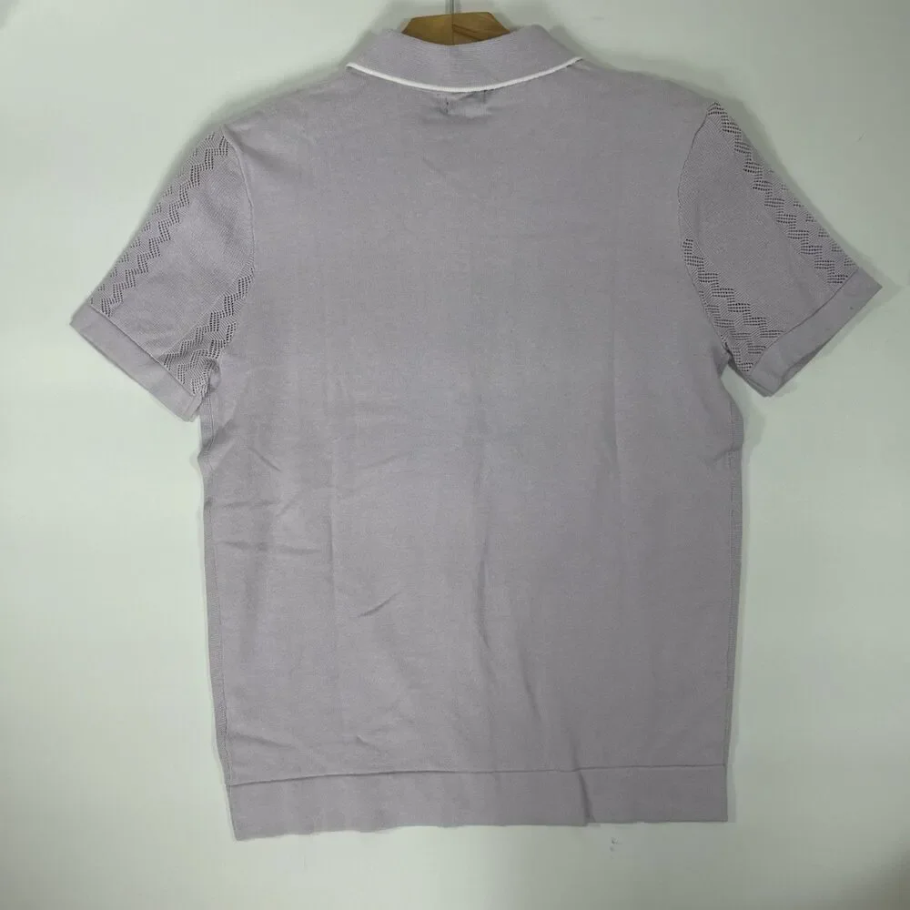 NWT Express Men’s Medium Button Down Collard Style Knit Shirt 100 % Cotton LILAC - Picture 5 of 7